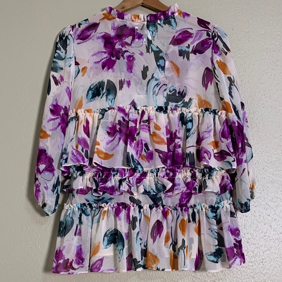 Misa Los Angeles Women’s Floral Tiered Ruffle Blouse Pink Parisian chic Boho S - Picture 5 of 9